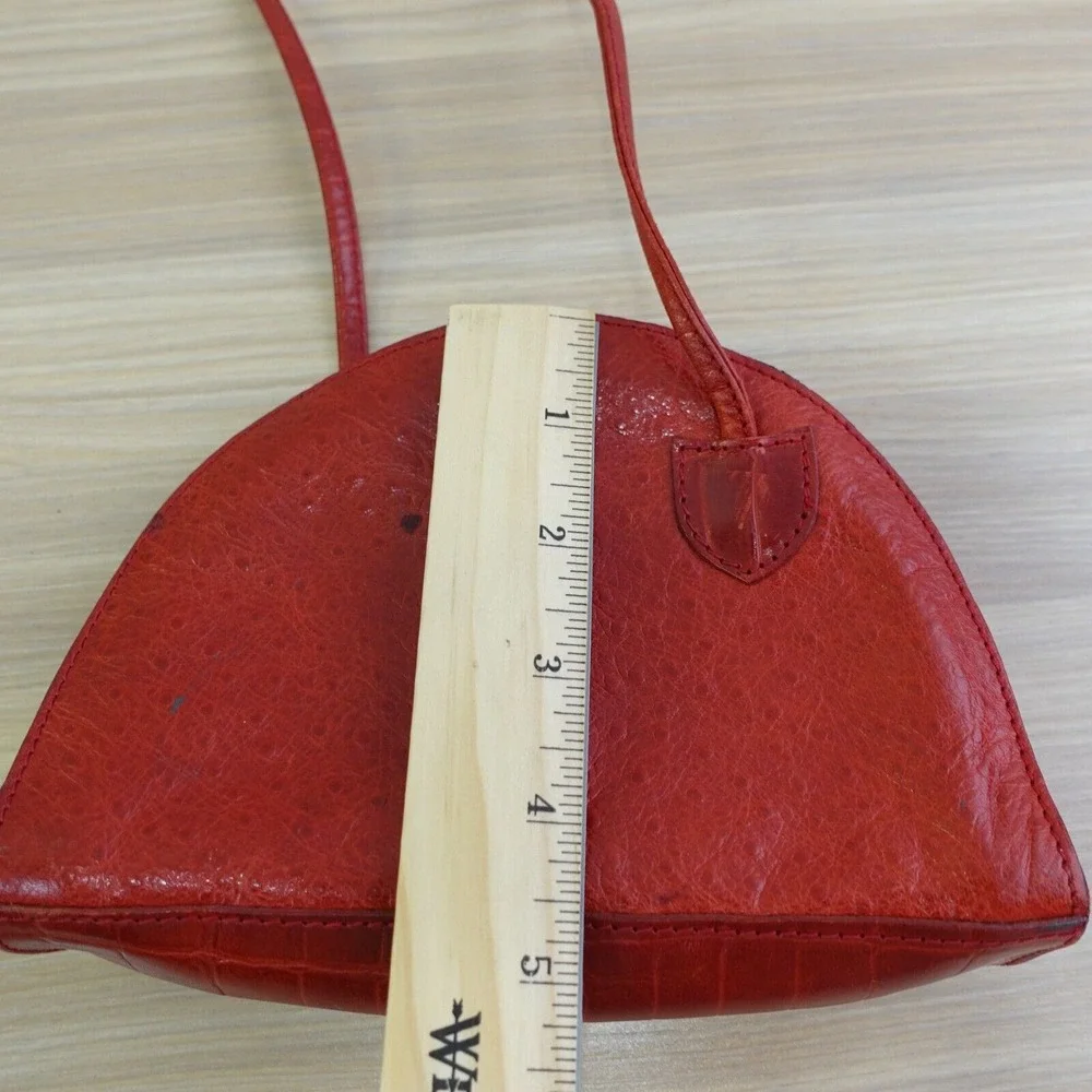 Vintage Ostritch Crocodile Half Moon DANIELLE NICOLE Crossbody Purse S Red ITALY - Picture 7 of 16